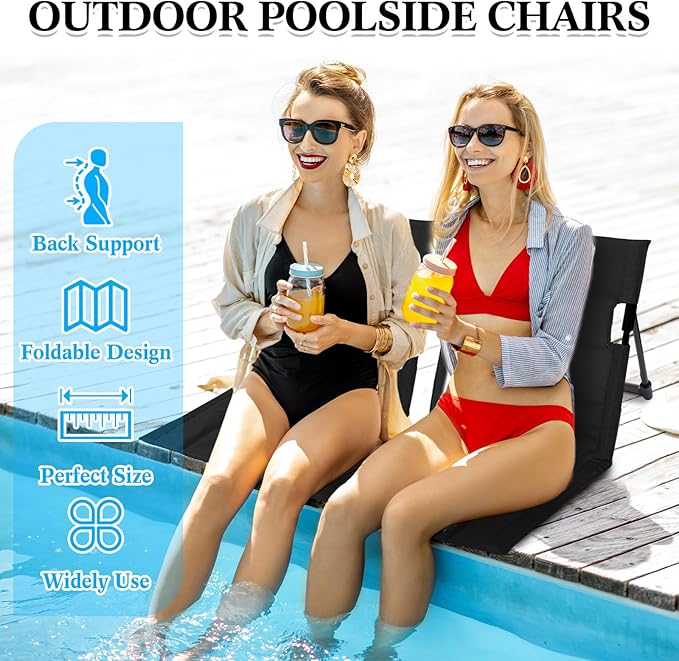 Karenhi 4 Pcs Foldable Poolside Chairs Portable Beach Chair Folding Seat for Edge of Pool Provide Back Support with Carry Bag for Adults Traveling Camping Picnic Lawn(Black26.8 InchClassic Style)