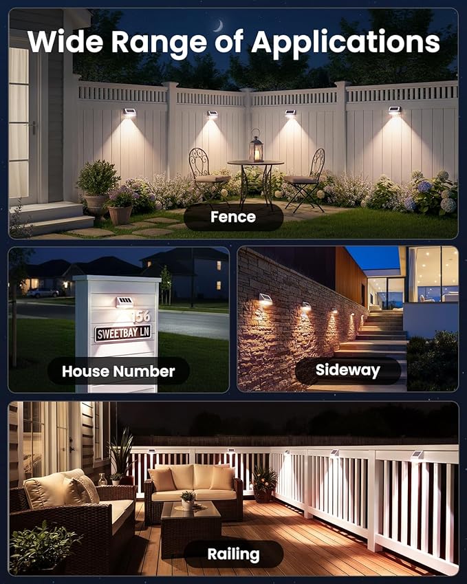 VOLISUN Solar Fence Lights 12 Pack Vinyl Fence Lights Solar Powered with Warm White LED Spot Lens Solar Deck Lights for Outside Wall Deck Patio Yard Rail Garage Pool