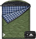 AGEMORE Cotton Flannel Double Sleeping Bag with Fleece Lined Hood Waterproof Queen Size 2 Person Sleeping Bag for Adults Cold Weather Camping Backpacking or Hiking 3-4season