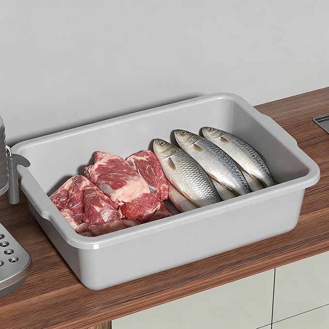 Commercial Bus Tub/Bus Box 35 L Large Tote Box 4 Packs Grey Plastic Storage Wash Basin Tub