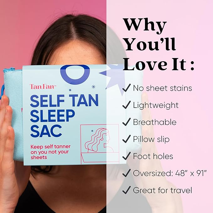 Tan Fan Self Tan Sleep Sac - Keep Sheets Clean from Self Tanner Stains - 100% Cooling Silky Poly Sleeping Sack - Won’t Rub or Absorb Tanning Lotion - Lightweight Large w Foot Openings (Navy)