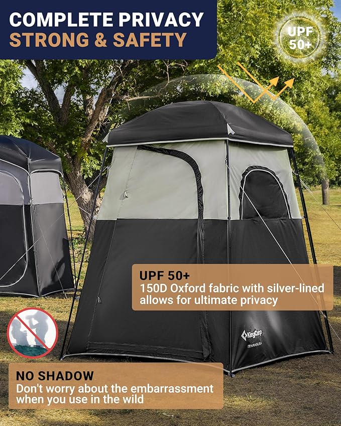 KingCamp Camping Shower Tent Portable Outdoor Privacy Toilet &amp Changing Tent Windproof &amp Waterproof Easy Setup 1 or 2 Room Shelter with Shower Bag for Camping Hiking Beach