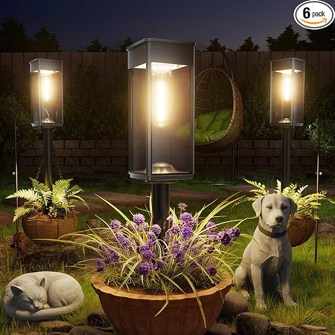 Bright Solar Lights Outdoor 6 Pack Solar Pathway Lights Outdoor Auto On/Off IP65 Waterproof Solar Garden Lights Solar Powered Landscape Lighting for Yard Patio Walkway Driveway Pathway