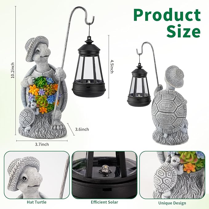 Solar Garden Outdoor Statue Turtle with Hanging LED Lantern —Outside Solar Turtle Decor for GardenHomeLawnYard Balcony Ornament- Unique Housewarming Gifts
