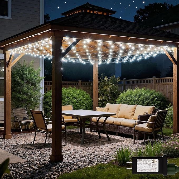 10FT x 10FT Gazebo Net Lights Outdoor 280 LED Cool White Gazebo Lighting Outside Waterproof with 8 ModesTimer Mesh Light Plug in for Bushes Pergolas Garden Decorations