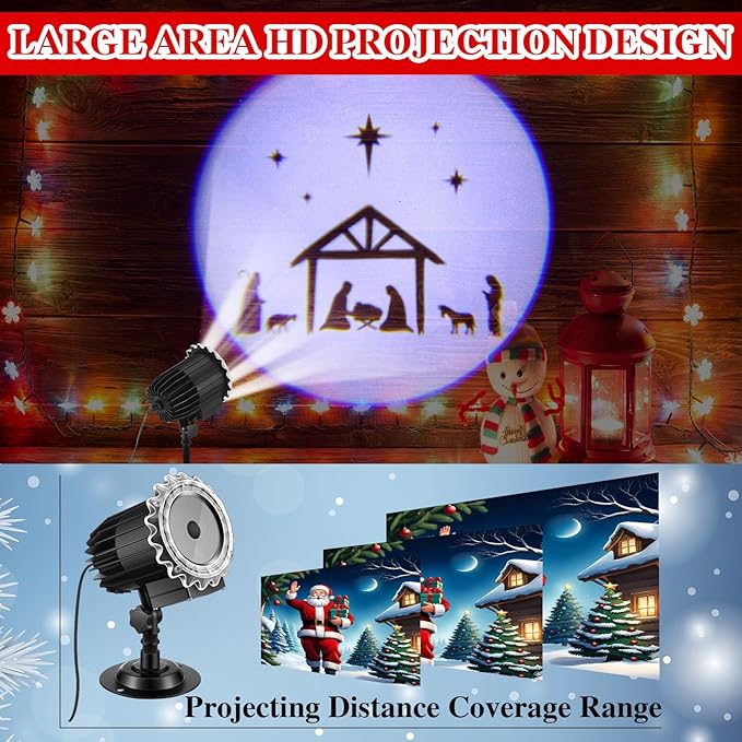 Tuanse Christmas Nativity Outdoor Projector Rotating Nativity Scene Projector Light LED Flood Light Holiday with Stars for Christmas Windows Party Garden Landscape Decoration