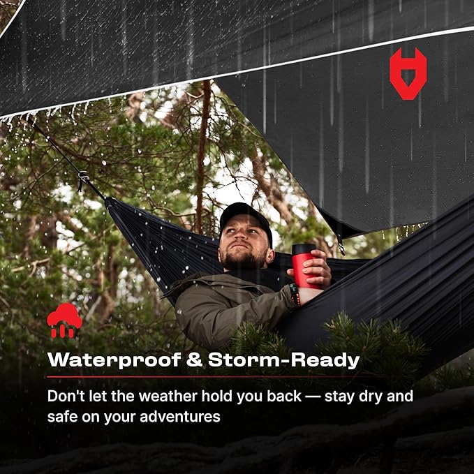 Rain Fly 12x10 Lightweight Survival Camping Tarp 100% Waterproof Makes a Great Backpacking Tarp or Hammock Shelter Comes in Multiple Colors Survival Bracelet Included Black