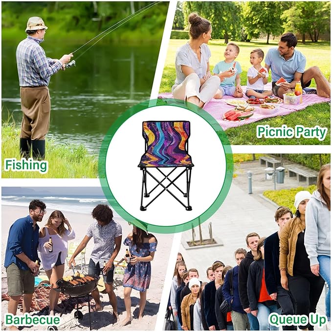 Abstract Colorful Rainbow Collapsible Portable Chairs for Adults Ultra Lightweight Ultralight Camp Chair with Carrying Bag Lawn Chair for Camp Lawn