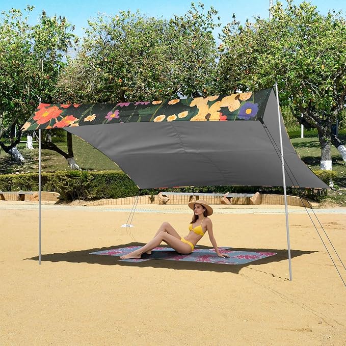 Beach Tent Sun Shelter Vintage Floral Vines Lightweight &amp Easy Setup Beach Shade Canopy for Camping Fishing