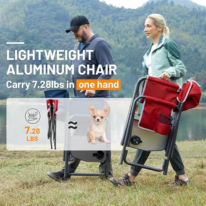 TIMBER RIDGE Aluminum Oversized Camping Chair Lightweight Portable Directors Chair with Side Table Detachable Side Pocket for Outdoor Camping Lawn Picnic Support 400lbs Red 2 Pack