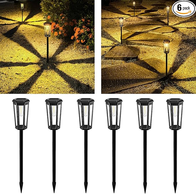 6 Pack Solar Pathway Lights Outdoor Waterproof (IP65) with 2-in-1 Lighting Modes Warm White LED for Yard Lawn Garden Patio &amp Landscape