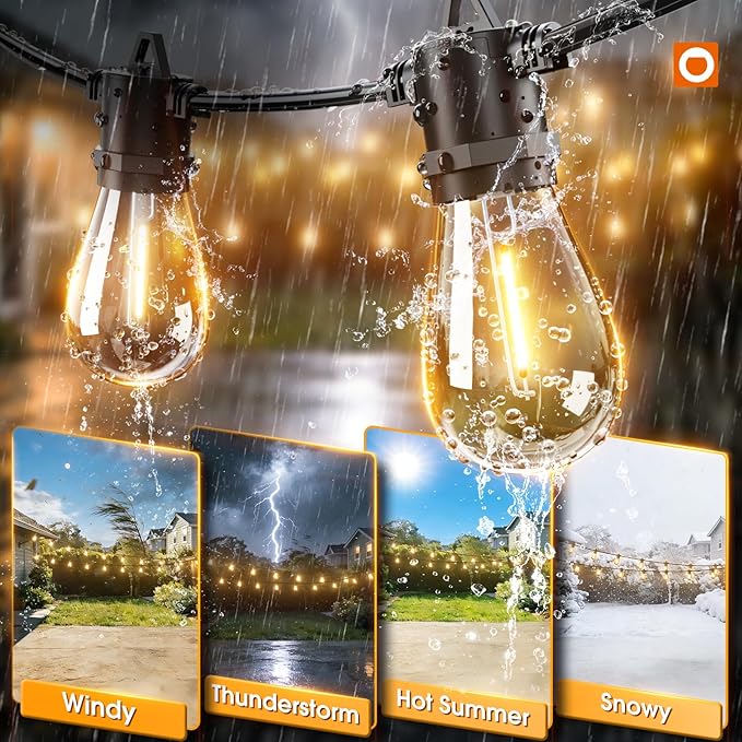 addlon 54FT(48+6) Solar String Lights Outdoor Waterproof with USB Charging &amp Remote Control - Dimmable Solar Power Patio Lights with LED Bulbs for Porch Garden Yard Market Bistro - Last for 20