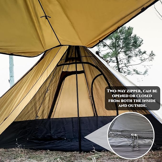Tipi Hot Tent with Stove Jack + Mesh Inner Tent + Tent Floor Ground Sheet