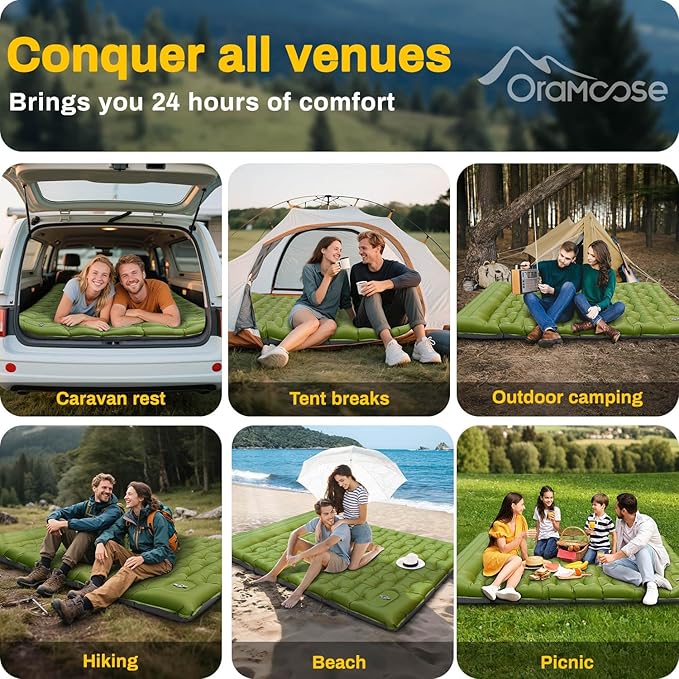 Double Sleeping Pad Extra Thick 6 Inch Sleeping Pad for Camping 2 Person with Built-in Pillow &amp Foot Pump Ultralight Compact Inflatable Camping Mat for Backpacking Hiking Travel Tent Camp Gear Gi
