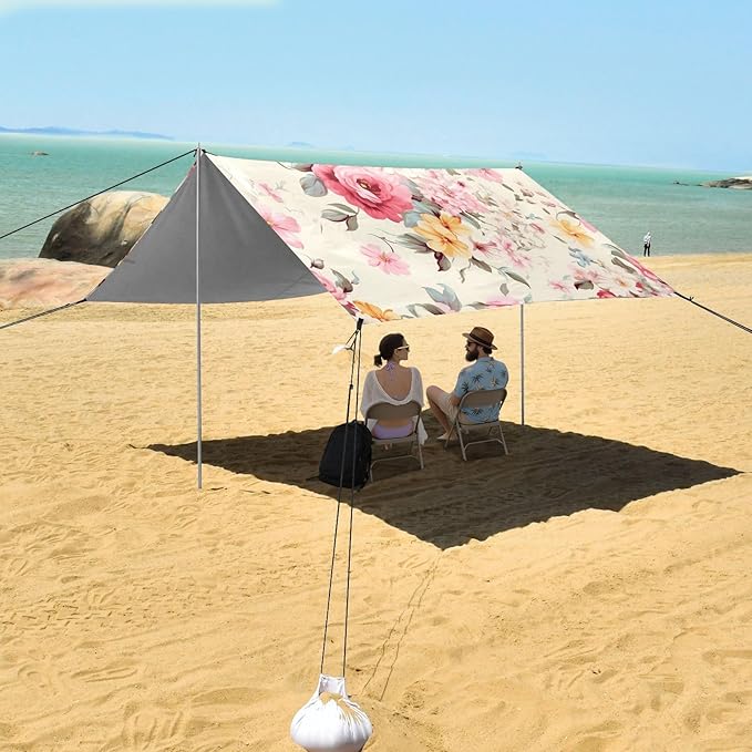 Flower FloralCamping Sun Shelters 9.2 x 10.5 FT Beach Canopy Tent Sun Shade with Carrying Bag for Camping Trips Fishing Backyard Fun or Picnics 21340109