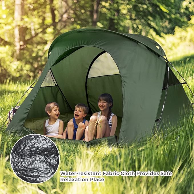 Tangkula 2-Person Tent Cot 4-in-1 Folding Tent with Waterproof Rainfly Self-Inflating Mattress &amp Roller Carrying Bag Portable Off Ground Elevated Tent with Shoe Storage Pocket &amp Lamp Hook