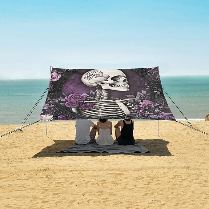 Beach Tent Sun Shelter Purple Skeleton Lightweight &amp Easy Setup Beach Shade Canopy for Camping Fishing