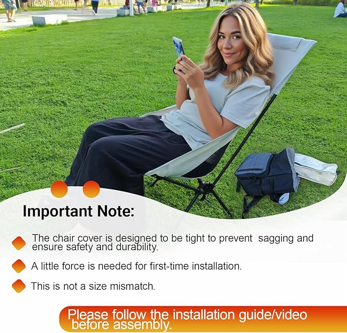 IEJ Ultralight High-Back Camping Chair - Portable Folding Backpacking Chair with Anti-sag Footmuffs Supports up to 300 lbs Compact and Durable for Outdoor Hiking Camping Fishing Reading - White