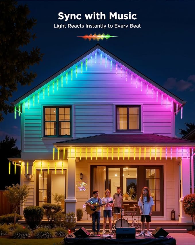 Brightown Smart Icicle Lights for Outside 62.4ft with 40 Tubes 200 LED Color Changing Icicle Christmas Lights Decoration APP Controlled Customize Display DIY Dynamic Waterproof Connectable