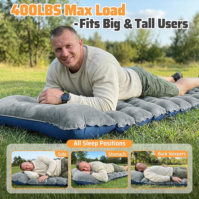 4 Thick Double-Sided Inflatable Sleeping Pad | Warm Crystal Velvet Top for Cold Weather Waterproof Nylon Bottom | All-Season Camping Mattress for Backpacking Hiking Tent &amp Car Travel
