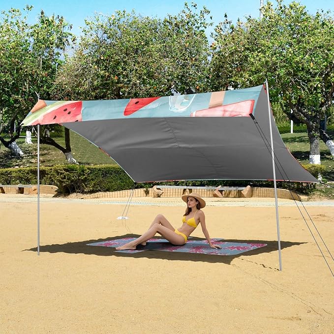 Beach Tent Sun Shelter Summer Watermelon Popsicles Lightweight &amp Easy Setup Beach Shade Canopy for Camping Fishing