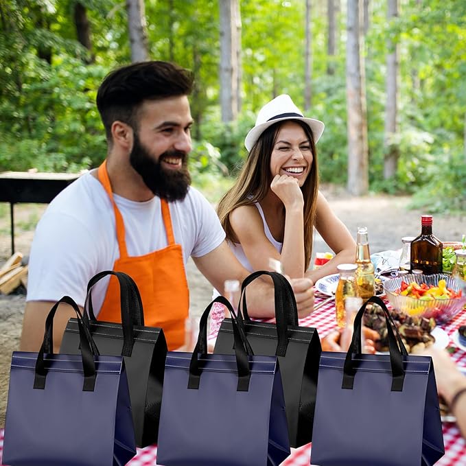 300 Pack Insulated Bags Bulk for Food Delivery 9.5 x 9.5 x 6 Thermal Take Away Bag for Hot Cold Food Coffee Milk Pizza Seafood Disposable Grocery Bag for Catering Restaurant(Navy Blue Black)