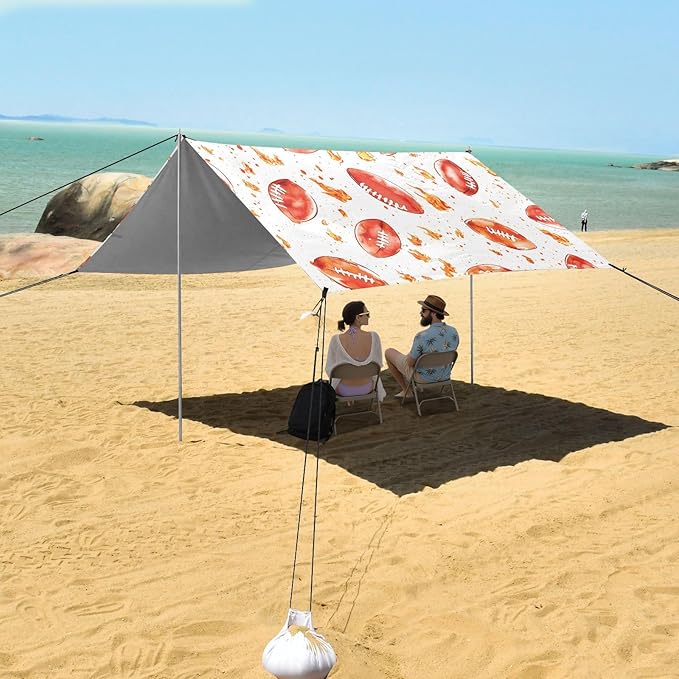 Pattern Rugby Fire Red Pattern Camping Sun Shelter Beach Tent Portable Beach Sun Shade Outdoor Canopy for Camping Trips Fishing Picnic
