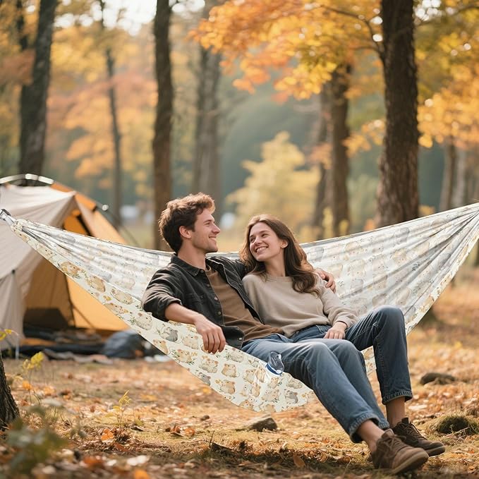 Cute Beige Mouses Outdoor Hammock with Tree Straps Hammock for Tree for Outside Camping Essentials