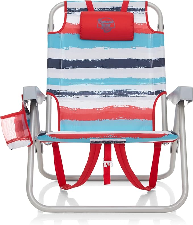 Banana Boat Folding Beach Chair Lightweight Backpack Chairs for Adults 5-Position with Lay Flat Outdoor Heavy Duty Beach Chair Red (1 PK)