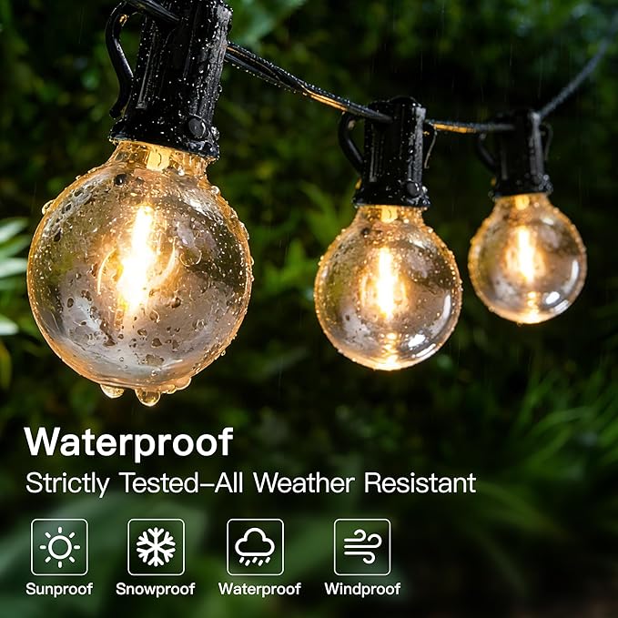 Outdoor String Lights with Remote Dimmer 50 + 3 Spare G40 LED Bulbs Plug in Connectable Patio Lights Waterproof Hanging Lights for Backyard Camping Balcony Yard Deck Party(100FT)