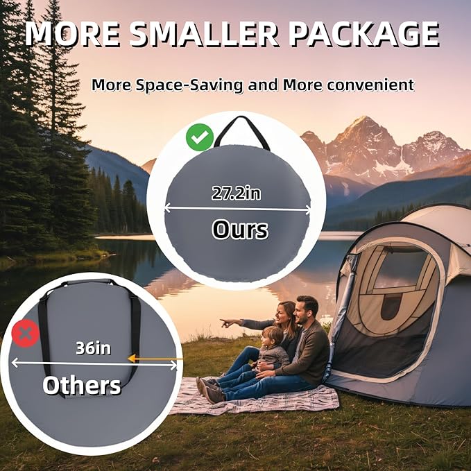 4 Person Pop Up Tent Instant Setup 10 Seconds Lightweight Family Camping Tent with Ventilation Spacious 9.2x6.6ft for Outdoor Beach Backyard Hiking