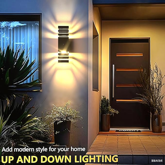 GEYANG Outdoor Wall Light Modern: 14W 3000K Waterproof LED up Down Wall lamp - Dusk to Dawn Lighting - Aluminum Exterior Fixture for Home and Garden Backyard Patio - 6 Pack