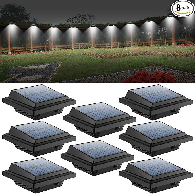UniqueFire Solar Gutter Lights Outdoor 40 LEDs Bright Solar Powered led Fence Light Deck Lights Waterproof for Wall Deck Fence Stair Step and Yard (BlackCool White-8 Pack)