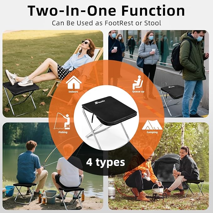 Camping Stool 16in Tall Portable Folding Stool with Carry Bag Upgraded Ultralight Chair with Roomy Seat for Adults Holds 280lbs Ideal for Hiking Fishing Outdoor Use Black