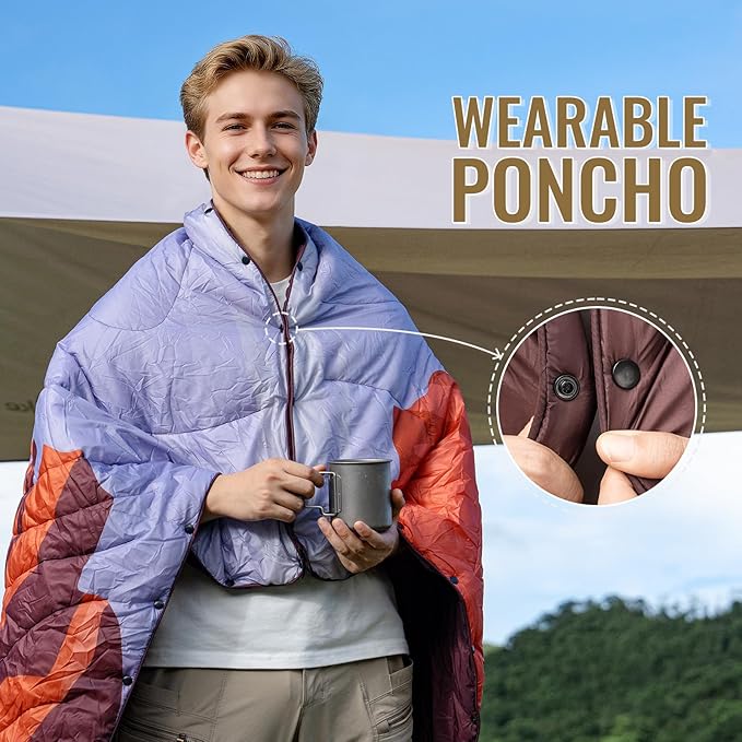 ONETIGRIS Ultralight Camping Blanket Packable Puffy Quilt Puffy Printed Camping Blanket with Snap Buttons &amp Corner Loops for Backpacking Hiking &amp Travel