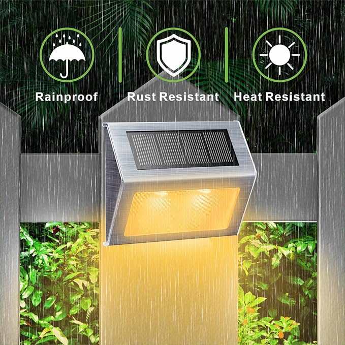 XLUX Solar Lights for Steps Decks Pathway Yard Stairs Fences LED lamp Outdoor Waterproof Warm Light 6 Pack