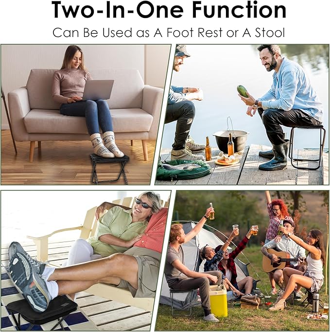 MOONCY Portable Stool 13 Inch Small Folding Stool for Adults Ultralight Black Camping Stools for Hiking and Fishing Hold Up to 265 LBS