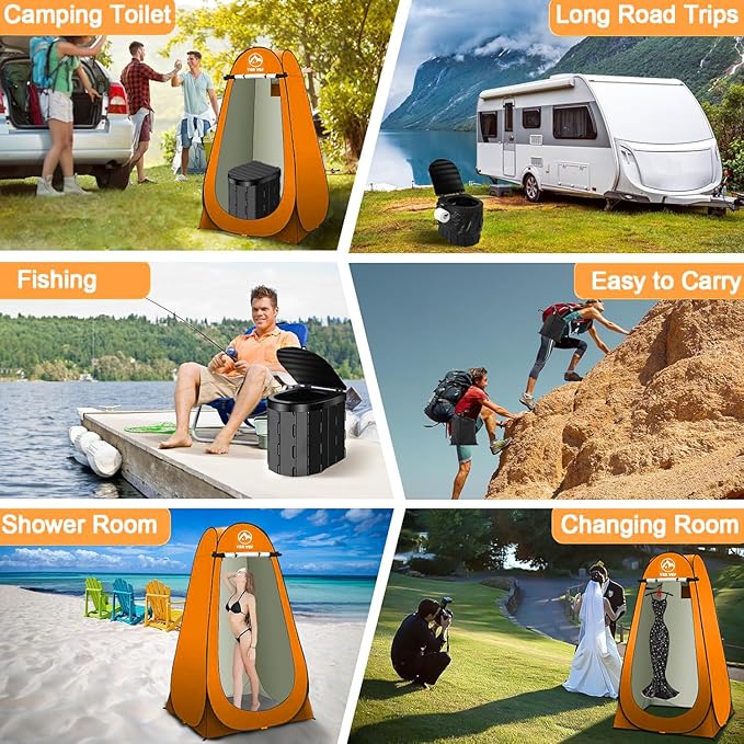 Portable Toilet Kit Camping Toilet with Pop-Up Privacy Tent and Poo Gel Toilet Bags Washable Portable Outdoor Showers Changing Rooms