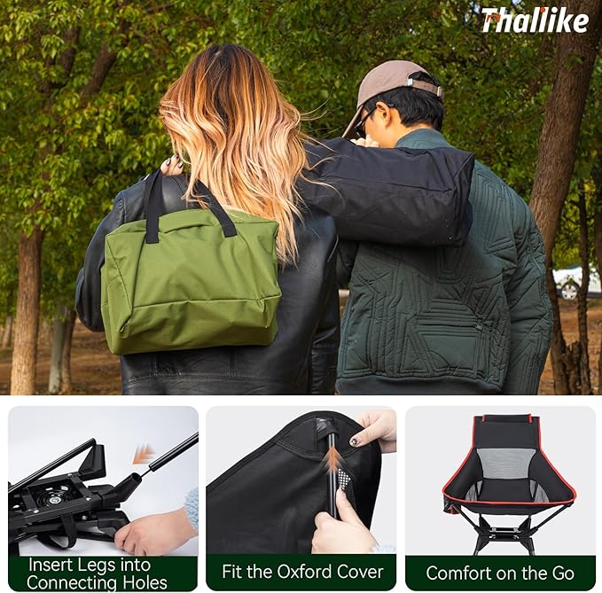 Upgraded 360° Swivel Folding Camping Chair Lightweight High Back Portable Chairs with Head Support Compact &amp Stable for Outdoor Camp Travel Beach Picnic Festival Fishing Hiking Backpackin