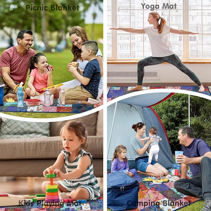 Extra Large Picnic Blankets Waterproof Foldable (80 x 80) Beach Blanket Waterproof Sandproof3-Layer Thicking Mat Outdoor Packable Camping Blanket