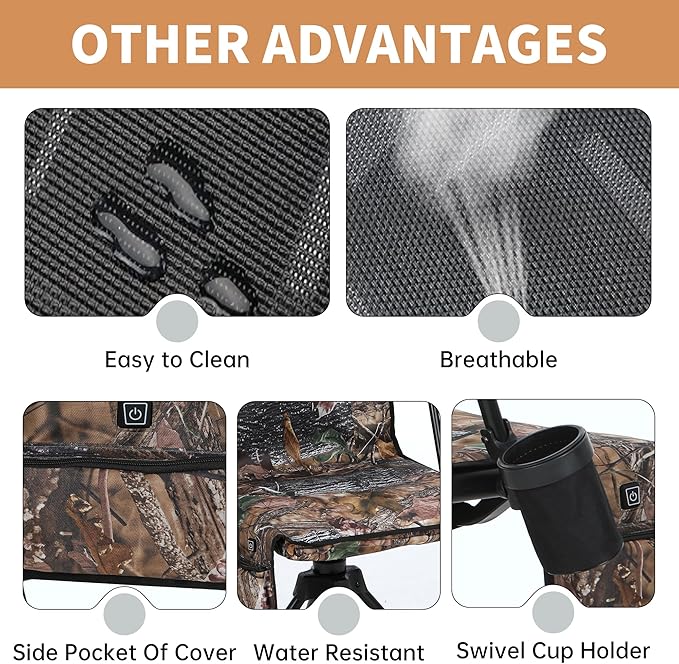 Heated Swivel Hunting Chair with Battery 360 Degree Slience Hunting Blind Chair with Armrest Cup Holder Camouflage Pattern for Deer Bird Hunting (Heated 1 Pack)