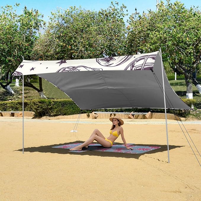 Football White Stars Helmet Pattern Camping Sun Shelter Beach Tent Portable Beach Sun Shade Outdoor Canopy for Camping Trips Fishing Picnic