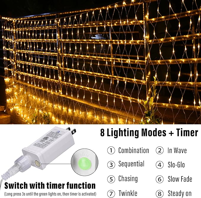 Joomer Christmas Net Lights - 2PACK 12FT x 5FT 360 LED Plug-in Mesh Lights Waterproof with 8 Modes Timer Connectable for Bushes Trees Garden Outdoor Christmas Decor (Clear Wire Warm White)