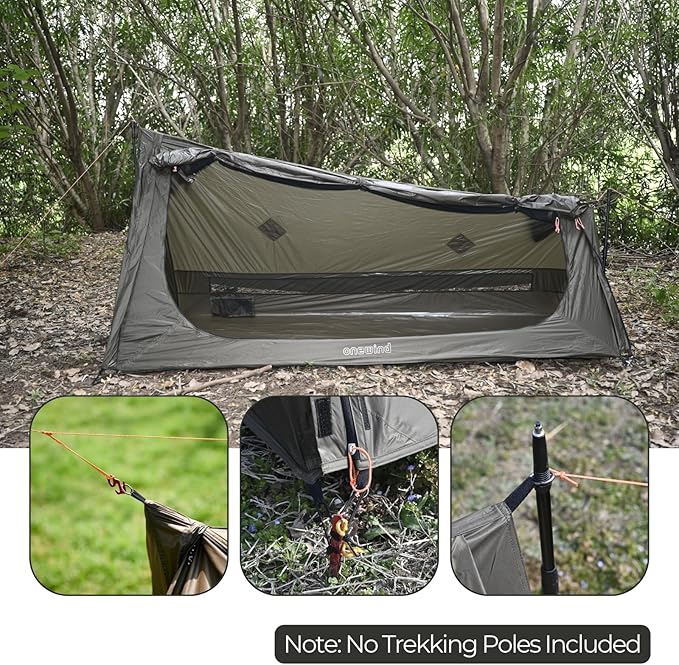 onewind Ultralight One Person Bivy Tent Backpacking Tent for Single Person Waterproof Silnylon Lightweight for Camping Backpacking Hiking NO Trekking Pole