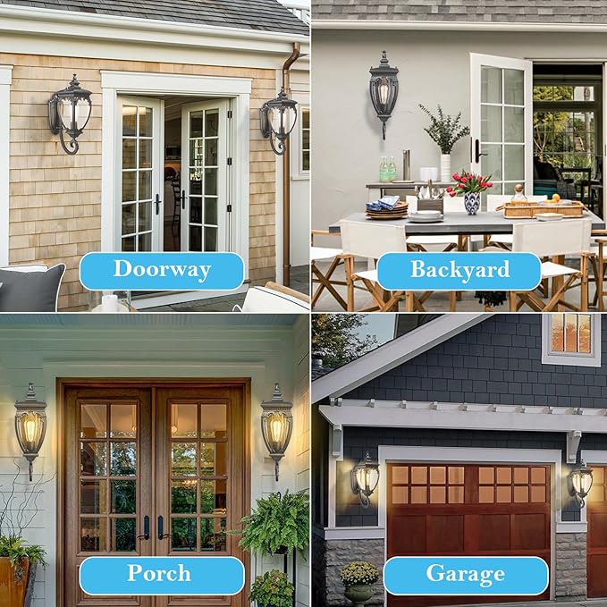 Porch Light Outdoor Wall Lights Exterior Lighting Fixtures 18.7 Inch Waterproof Black Porch Lights Outdoor Wall Sconces Light Fixture with Seeded Glass for Outside Patio Garage