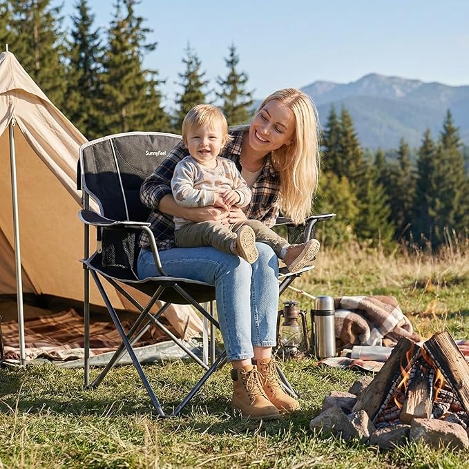 SUNNYFEEL Oversized Camping Chair 2 Pack for Big &amp Tall Adults Heavy Duty Folding Camp Chair Supports 500 lbs High Back Lawn Chair with Cup Holder Portable Outdoor Chair for Camping Fishing &am