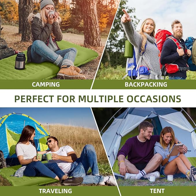 Camping Sleeping Pad Extra Thick 5 Inch Camping Mat with Pillow Built-in Foot Pump Inflatable Sleeping Pads Compact for Camping Backpacking Hiking Traveling Tent（Military Yellow）