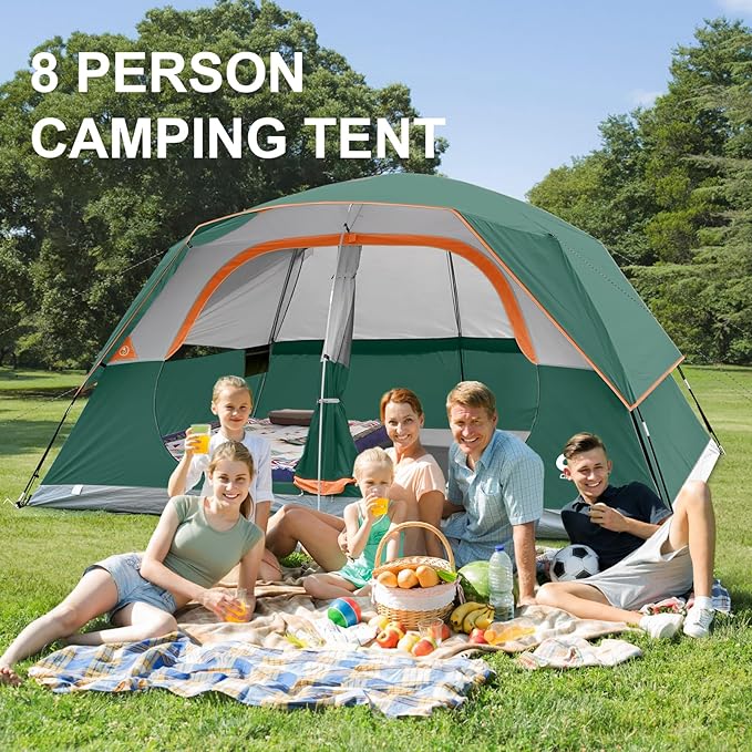 CAMPROS CP Upgraded 6/8 Person Camping Tents Waterproof Windproof Family Tent with Larger Mesh Windows &amp Door Double Layer Easy Set Up All-Season Dome Tent with Top Rainfly &amp Carry Bag