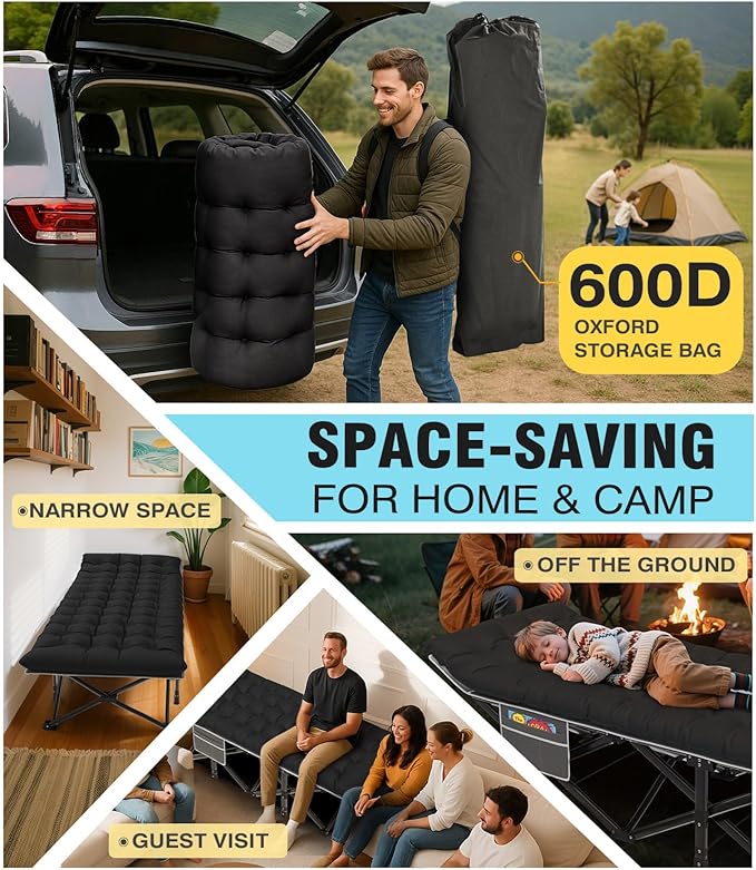 Slendor XXL Camping Cot Extra Wide Sleeping Cot for Adults 79 L x 32 W x 19 H Camping Bed with Mattress Pillow Carry Bag Outdoor Bed for Travel Guest Gray Cot