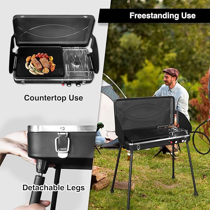 Thunderbay 2-Burner Camping Stove Propane Portable Camp Grill Outdoor Backyard Camping Picnics Grilling Stove